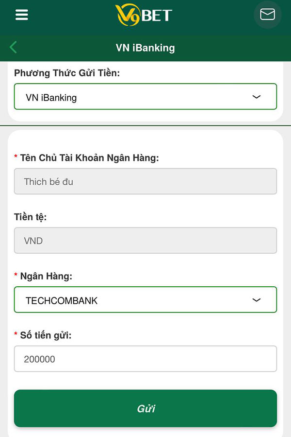 Gửi tiền vào V9bet Gửi tiền vào V9bet